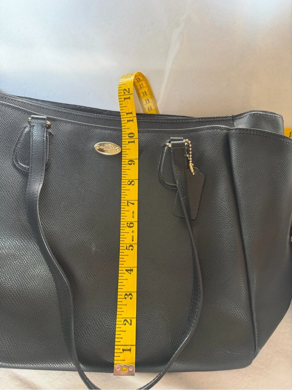 Coach Black Leather Tote with Gold Accent